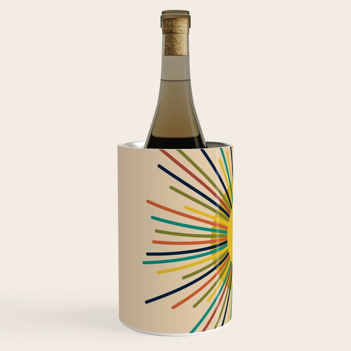 Sunbow 3 - Mid Mod Multicolor Sunburst Sun on Beige Wine Chiller Gallery Image 2