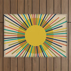 Sunbow 3 - Mid Mod Multicolor Sunburst Sun on Beige Outdoor Rug Gallery Image 1