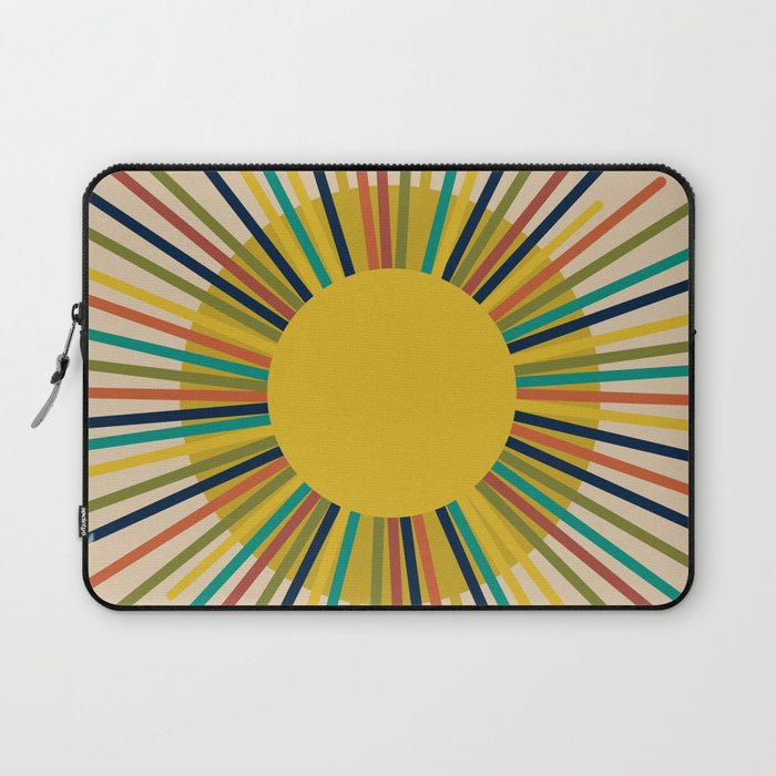 Sunbow 3 - Mid Mod Multicolor Sunburst Sun on Beige Laptop Sleeve Gallery Image 1