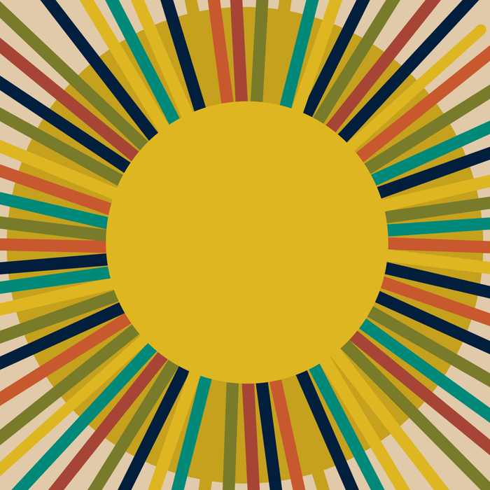 Sunbow 3 - Mid Mod Multicolor Sunburst Sun on Beige Coffee Mug Gallery Image 2