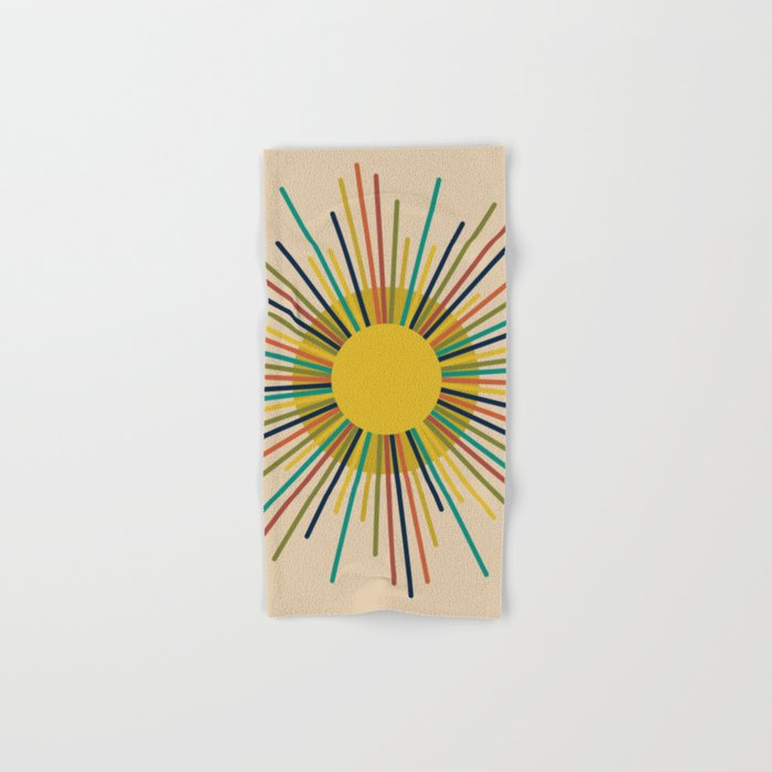 Sunbow 3 - Mid Mod Multicolor Sunburst Sun on Beige Bath Towel Gallery Image 1