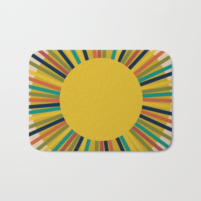 Sunbow 3 - Mid Mod Multicolor Sunburst Sun on Beige Bath Mat Gallery Image 1