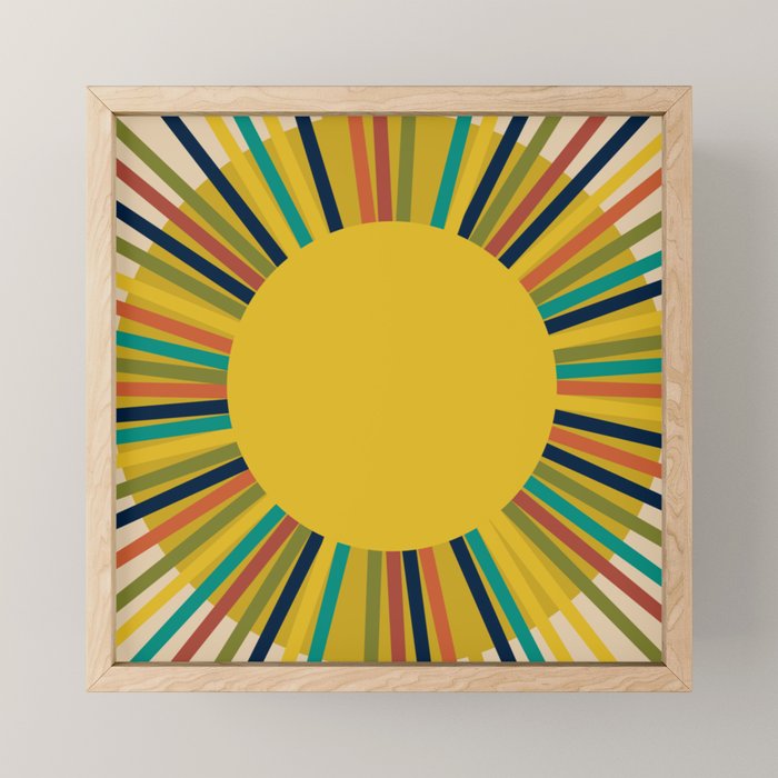 Sunbow 3 - Mid Mod Multicolor Sunburst Sun on Beige Mini Art Print Gallery Image 1