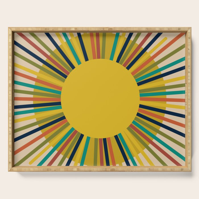 Sunbow 3 - Mid Mod Multicolor Sunburst Sun on Beige Serving Tray Gallery Image 1
