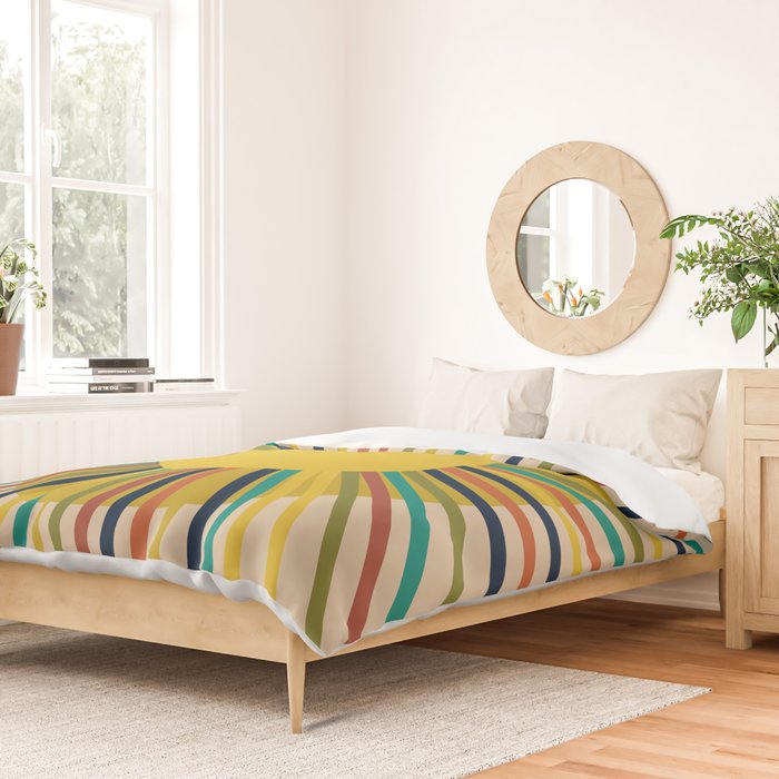 Sunbow 3 - Mid Mod Multicolor Sunburst Sun on Beige Duvet Cover Gallery Image 2