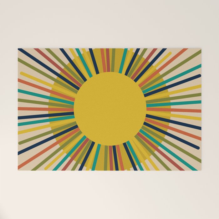 Sunbow 3 - Mid Mod Multicolor Sunburst Sun on Beige Welcome Mat Gallery Image 1