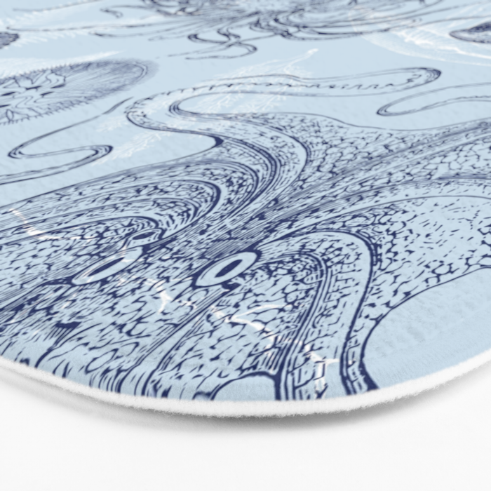 Coral Reef Life Underwater Sea Scene Blue Monochromatic Toile Pattern  Bath Mat Gallery Image 3