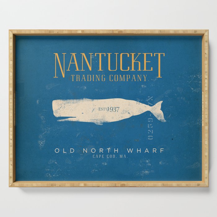 Nantucket Whale Nautical Beach Ocean Cottage Marine Serving Tray Gallery Image 1