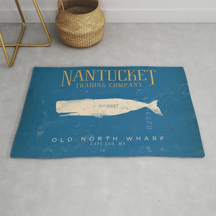 Nantucket Whale Nautical Beach Ocean Cottage Marine Rug Gallery Image 1