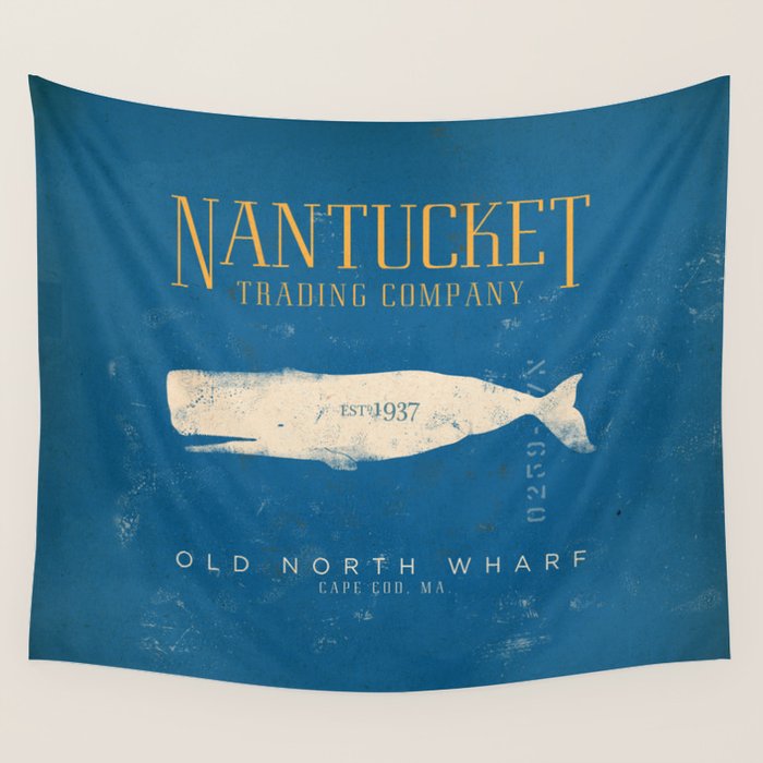 Nantucket Whale Nautical Beach Ocean Cottage Marine Wall Tapestry Gallery Image 4