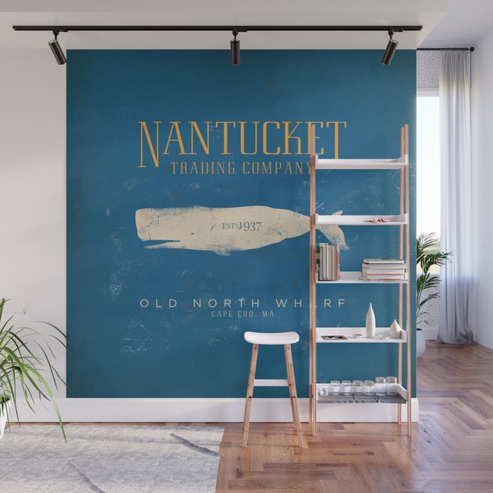 Nantucket Whale Nautical Beach Ocean Cottage Marine Wall Mural Gallery Image 1