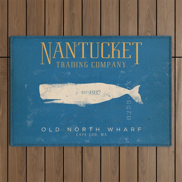 Nantucket Whale Nautical Beach Ocean Cottage Marine Outdoor Rug Gallery Image 1