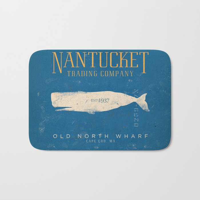 Nantucket Whale Nautical Beach Ocean Cottage Marine Bath Mat Gallery Image 1