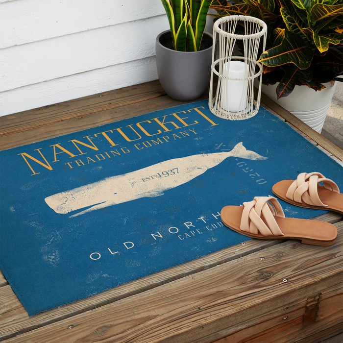 Nantucket Whale Nautical Beach Ocean Cottage Marine Outdoor Rug Gallery Image 2