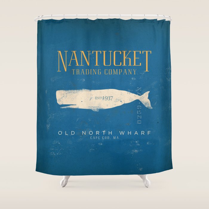 Nantucket Whale Nautical Beach Ocean Cottage Marine Shower Curtain Gallery Image 1