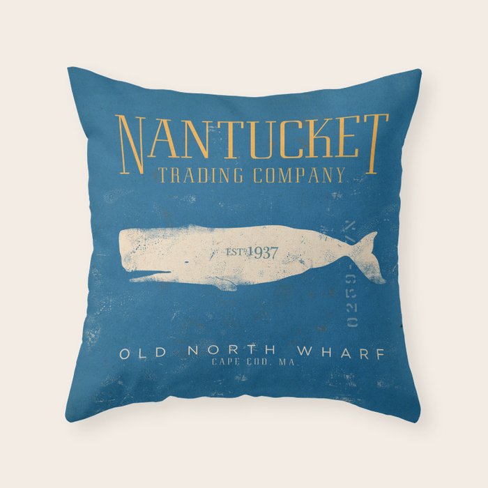 Nantucket Whale Nautical Beach Ocean Cottage Marine Throw Pillow Gallery Image 6
