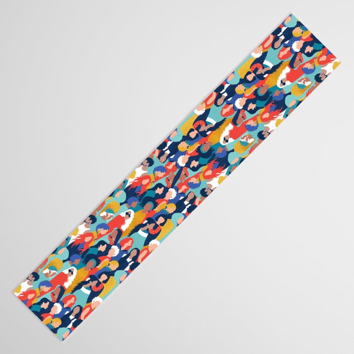 Every day we glow International Women's Day // midnight navy blue background teal, mint, electric blue neon orange red and gold humans  Table Runner Gallery Image 3
