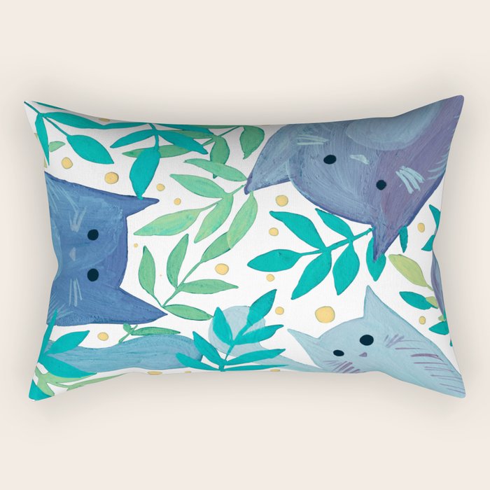 Cats and branches - blue and green Rectangular Pillow Gallery Image 1