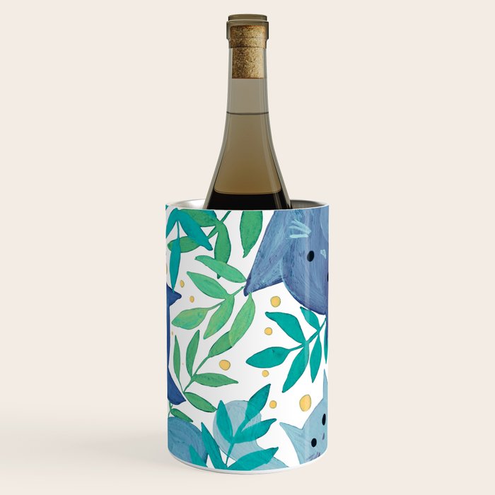 Cats and branches - blue and green Wine Chiller Gallery Image 1