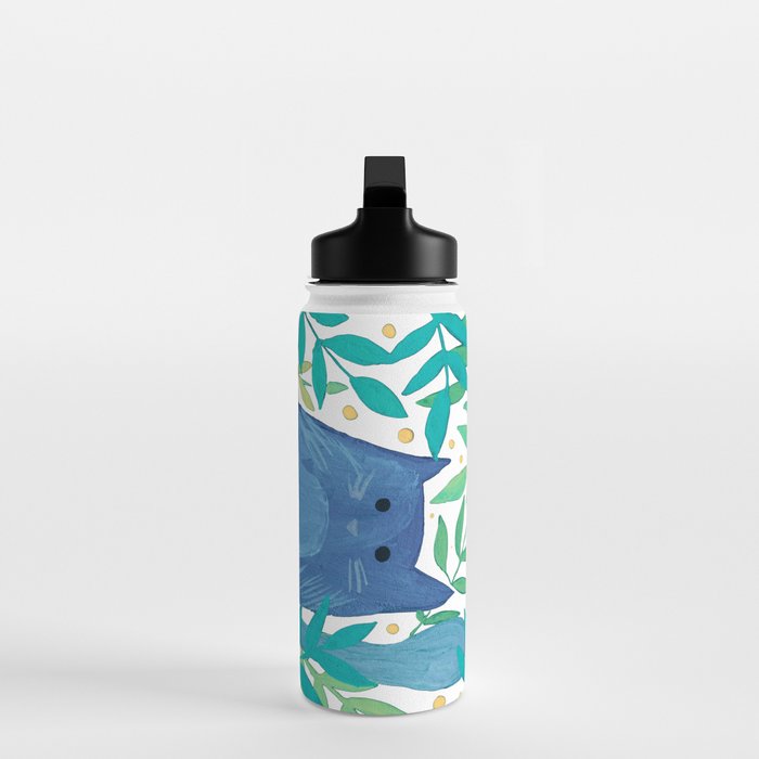 Cats and branches - blue and green Water Bottle Gallery Image 3