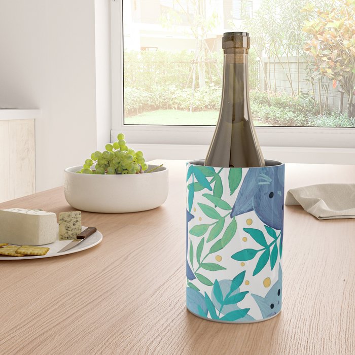 Cats and branches - blue and green Wine Chiller Gallery Image 4