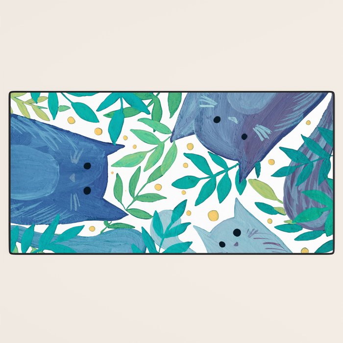 Cats and branches - blue and green Desk Mat Gallery Image 3