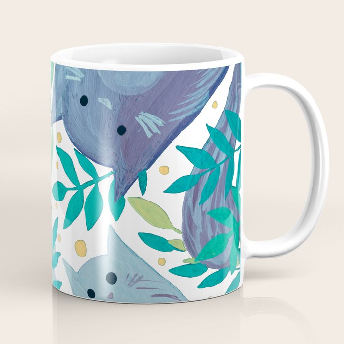 Cats and branches - blue and green Coffee Mug Gallery Image 1