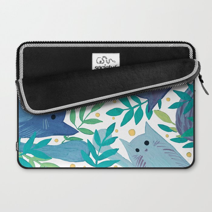 Cats and branches - blue and green Laptop Sleeve Gallery Image 2