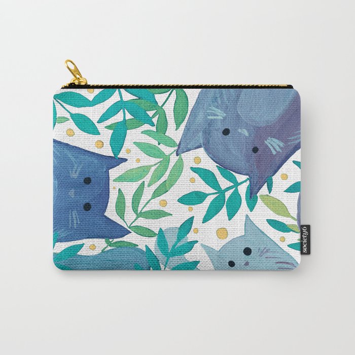 Cats and branches - blue and green Carry All Pouch Gallery Image 1