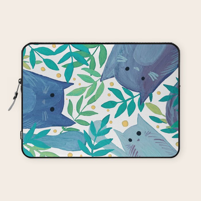 Cats and branches - blue and green Laptop Sleeve Gallery Image 1