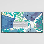 Cats and branches - blue and green Desk Mat Gallery Image 1