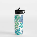 Cats and branches - blue and green Water Bottle Gallery Image 1