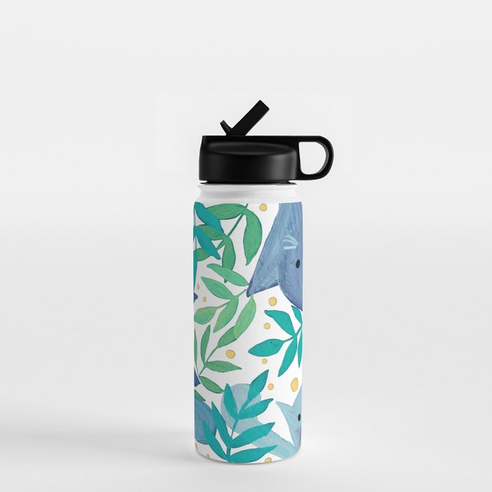 Cats and branches - blue and green Water Bottle Gallery Image 1