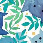 Cats and branches - blue and green Coffee Mug Gallery Image 2