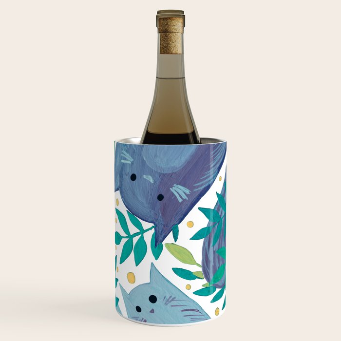 Cats and branches - blue and green Wine Chiller Gallery Image 3