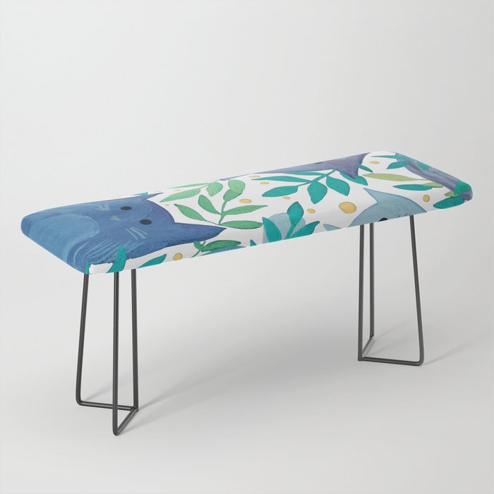 Cats and branches - blue and green Bench Gallery Image 1