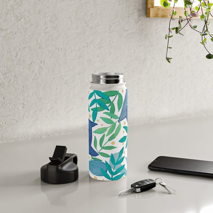 Cats and branches - blue and green Water Bottle Gallery Image 4