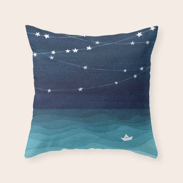 Garlands of stars, watercolor teal ocean Throw Pillow Gallery Image 6