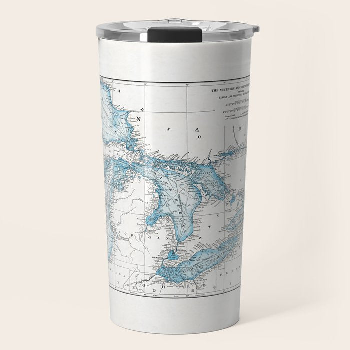 Vintage Great Lakes Map Travel Mug Gallery Image 1