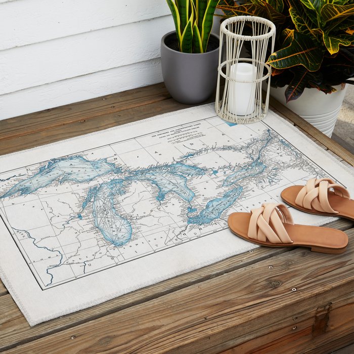 Vintage Great Lakes Map Outdoor Rug Gallery Image 2