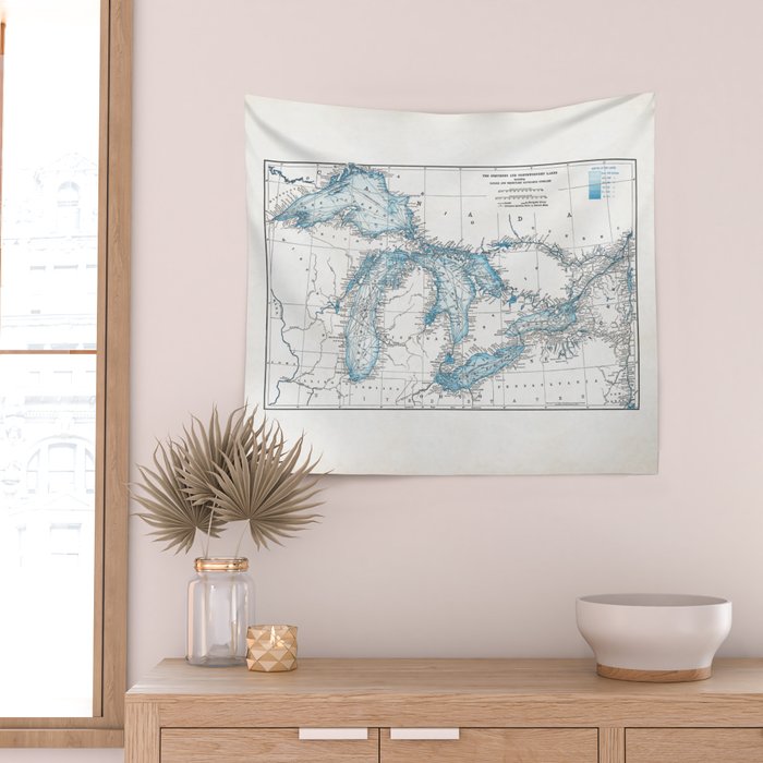 Vintage Great Lakes Map Wall Tapestry Gallery Image 2