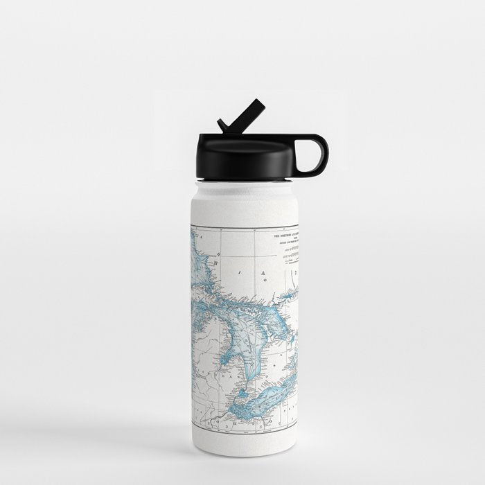 Vintage Great Lakes Map Water Bottle Gallery Image 1