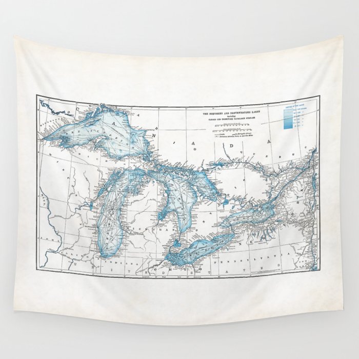 Vintage Great Lakes Map Wall Tapestry Gallery Image 4