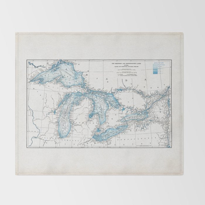 Vintage Great Lakes Map Throw Blanket Gallery Image 2
