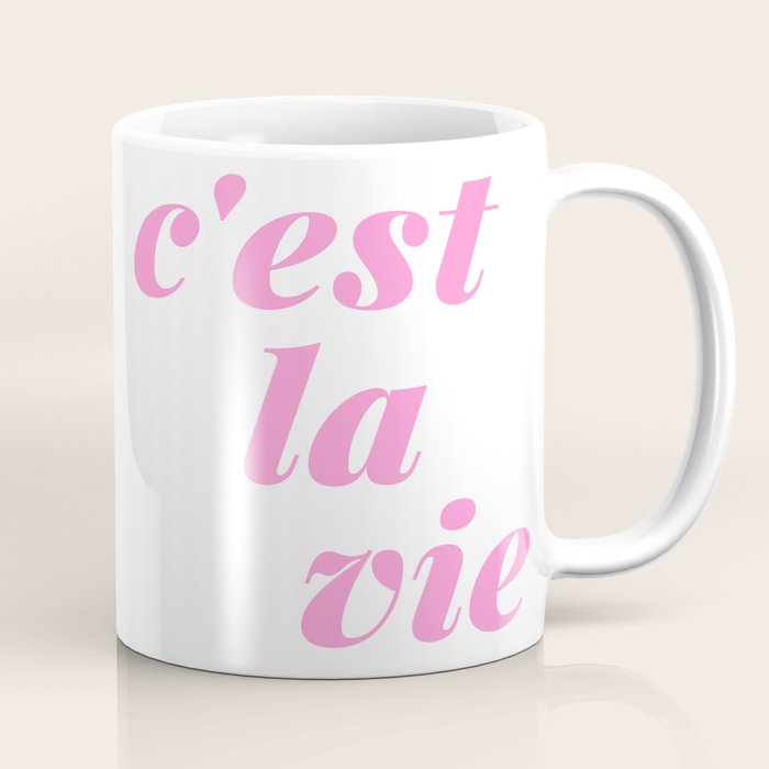 C'est La Vie French Language Saying in Bright Pink and Orange Coffee Mug Gallery Image 1