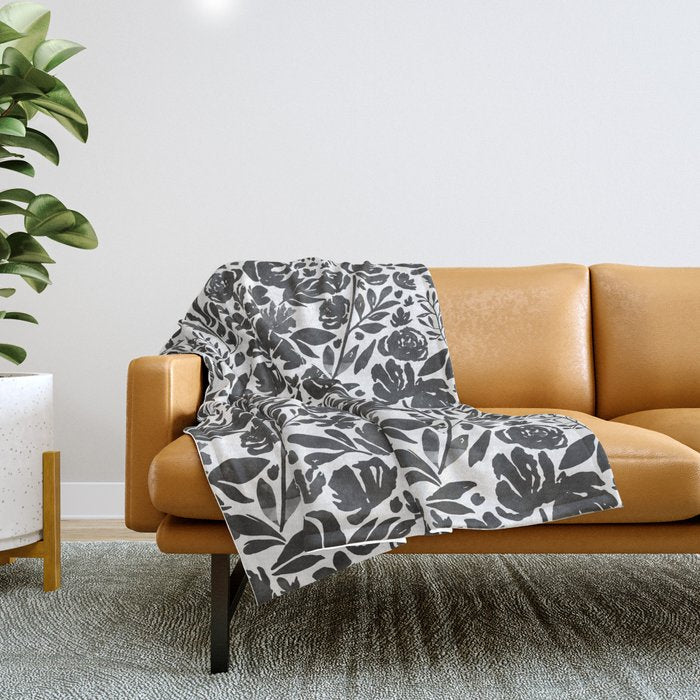 Simple black and white flower garden Throw Blanket Gallery Image 1