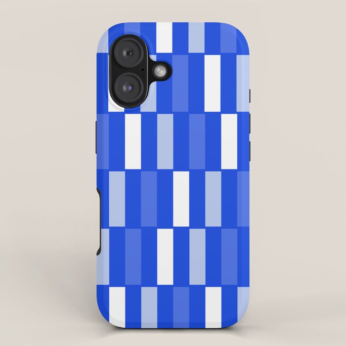 Long Blocks Geometric Check Pattern Royal Blue, Light Blue, White iPhone Case Gallery Image 1