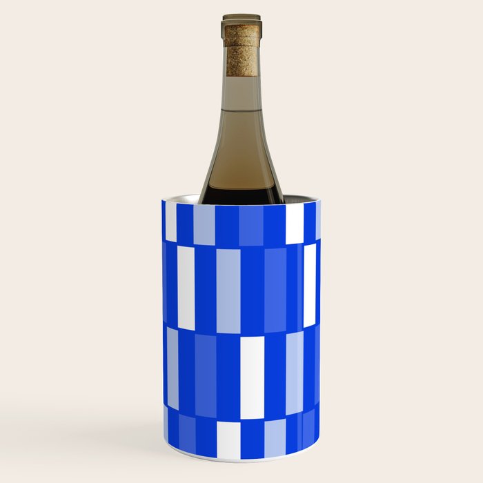 Long Blocks Geometric Check Pattern Royal Blue, Light Blue, White Wine Chiller Gallery Image 1