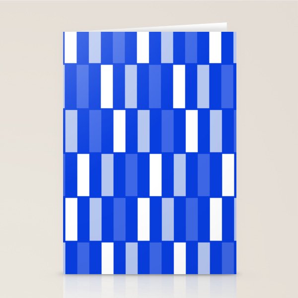Long Blocks Geometric Check Pattern Royal Blue, Light Blue, White Stationery Card Gallery Image 1