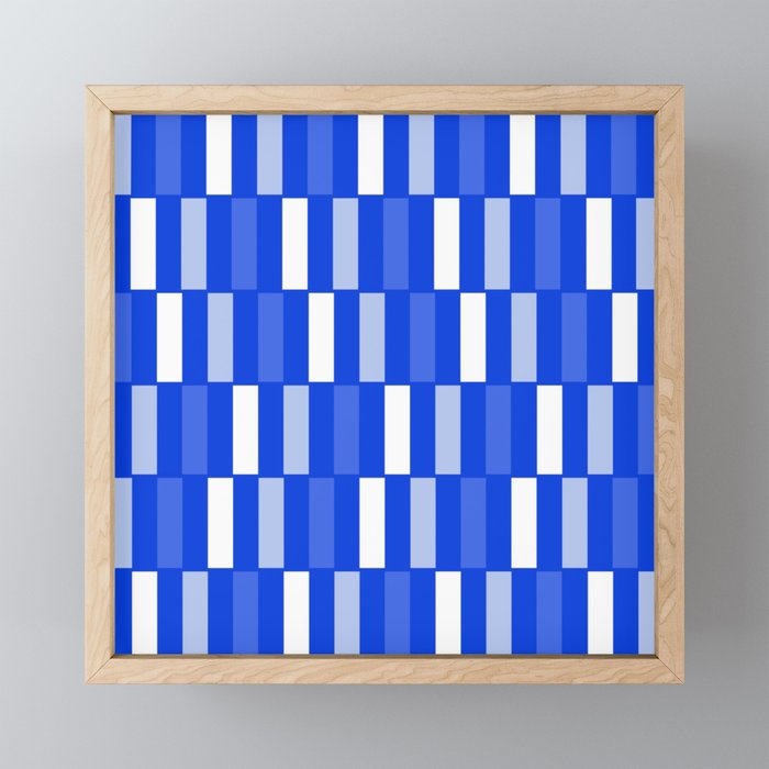 Long Blocks Geometric Check Pattern Royal Blue, Light Blue, White Mini Art Print Gallery Image 1